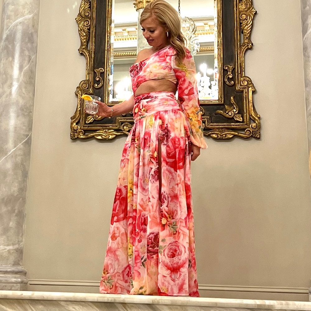 Floral maxi cut out dress
